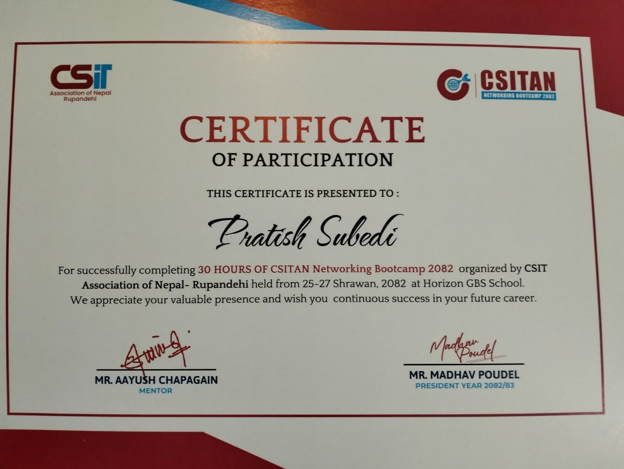 Networking Bootcamp Certificate